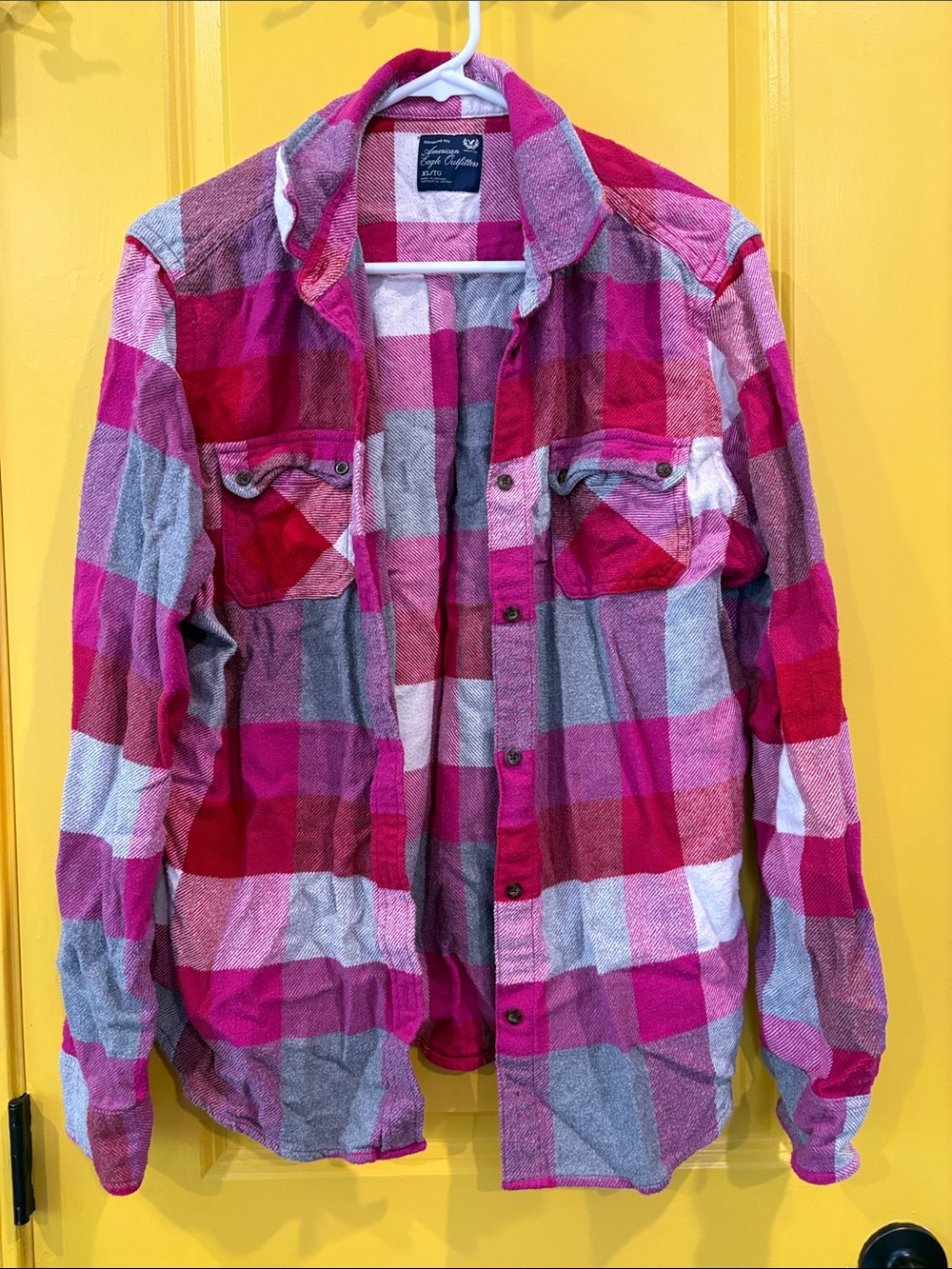 American Eagle Pink Plaid Flannel shirt